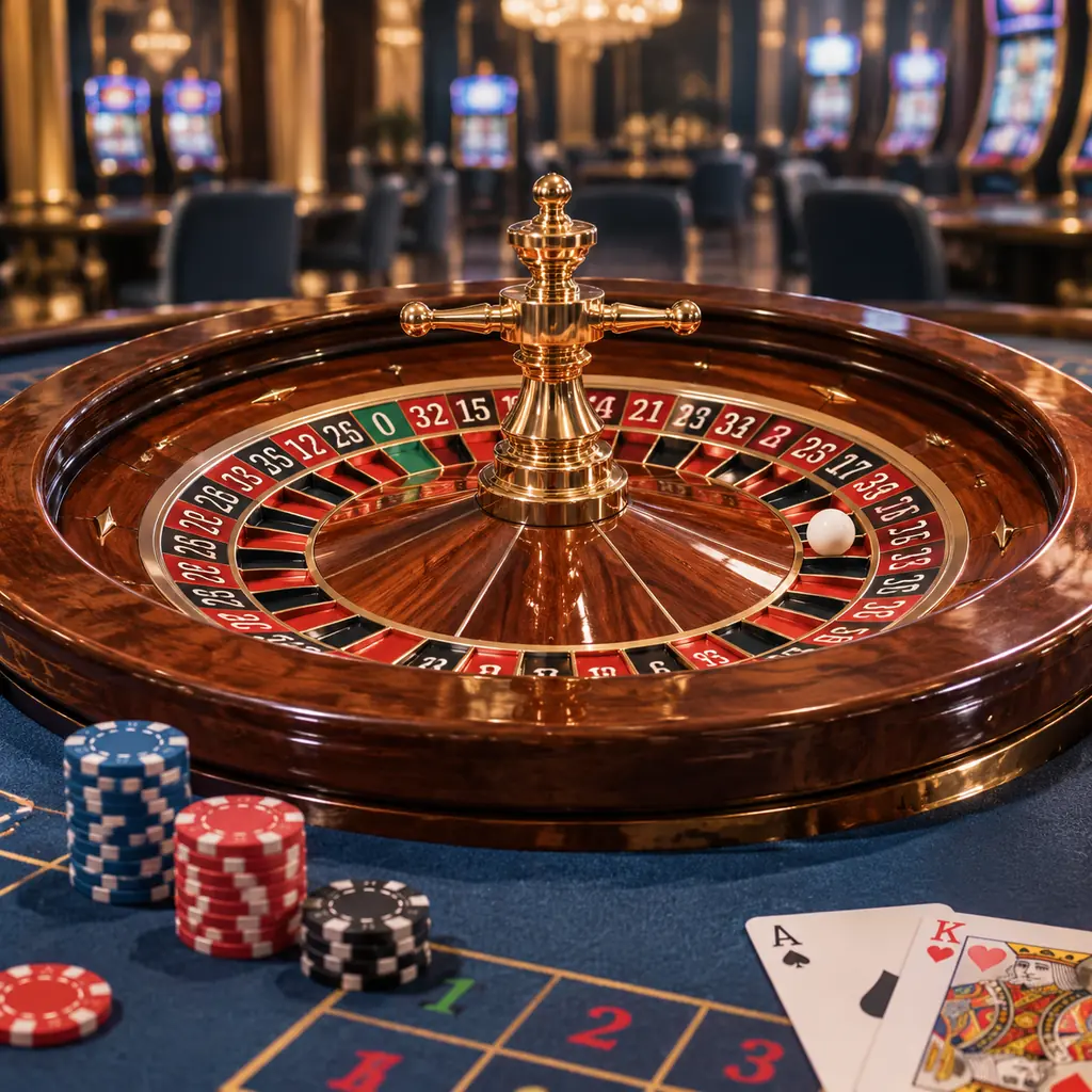 Roda roulette dan bola putih di samping tata letak angka