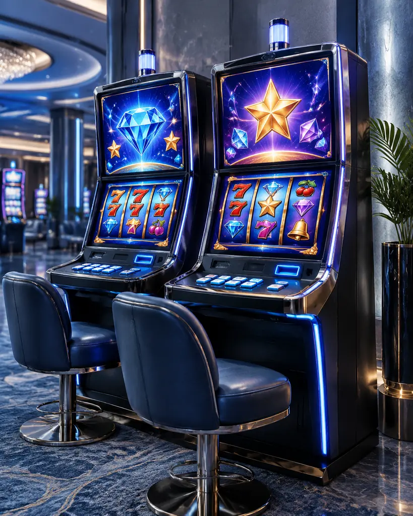 Mesin slot bertema permata dalam interior kasino